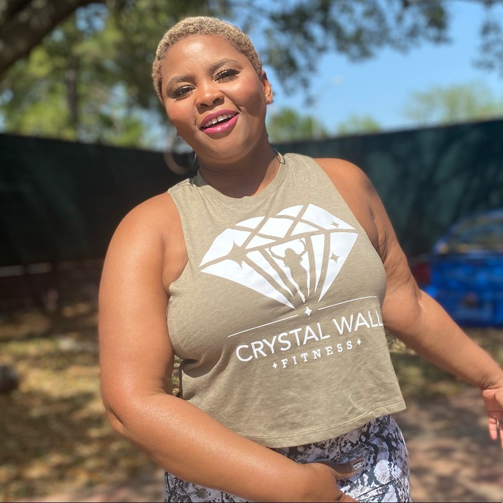 GREEN Crystal Wall Fitness Cropped Sleeveless Tank top with White LOGO